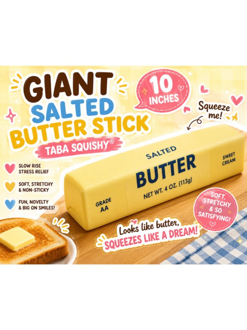 Giant Butter Squishies 10" Taba Squishy Stress Toy Novelty Gift NEW in Box
